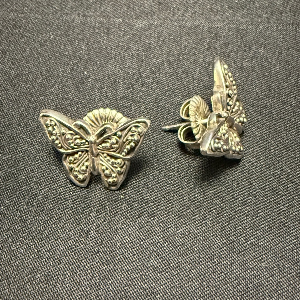 Lois Hill Sterling Silver Butterfly Stud Post Earrings Paisley Scroll - Picture 7 of 7